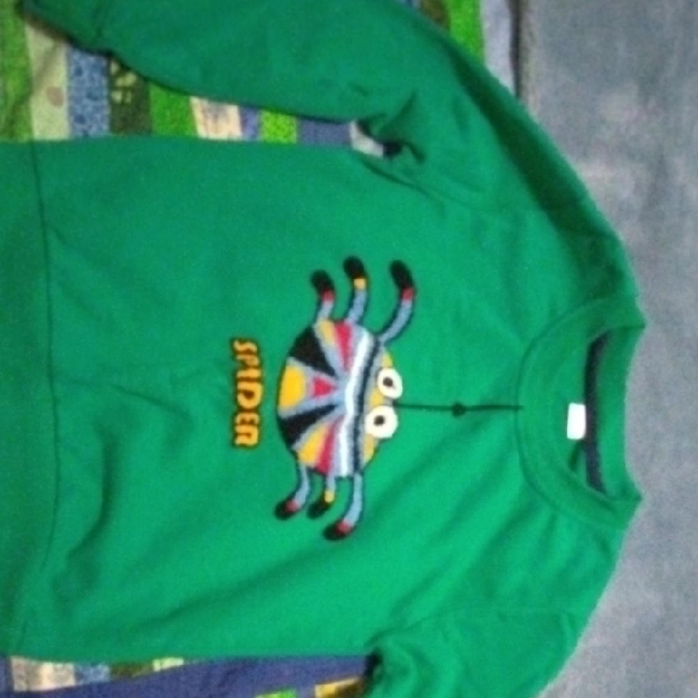 Green Kids Pullover with Spider Design